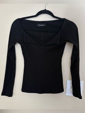 Reformation Black Ribbed Longsleeve open bust top